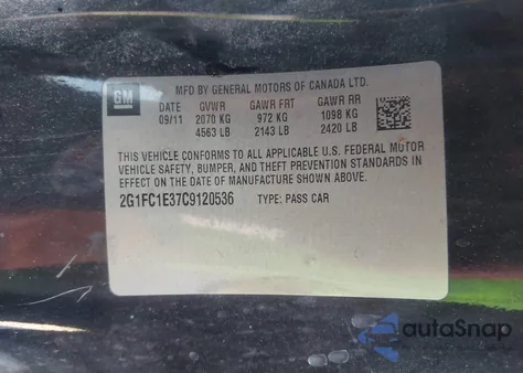 2012 Chevrolet Camaro 2Lt z USA, uszkodzony, nr VIN 2G1FC1E37C9120536